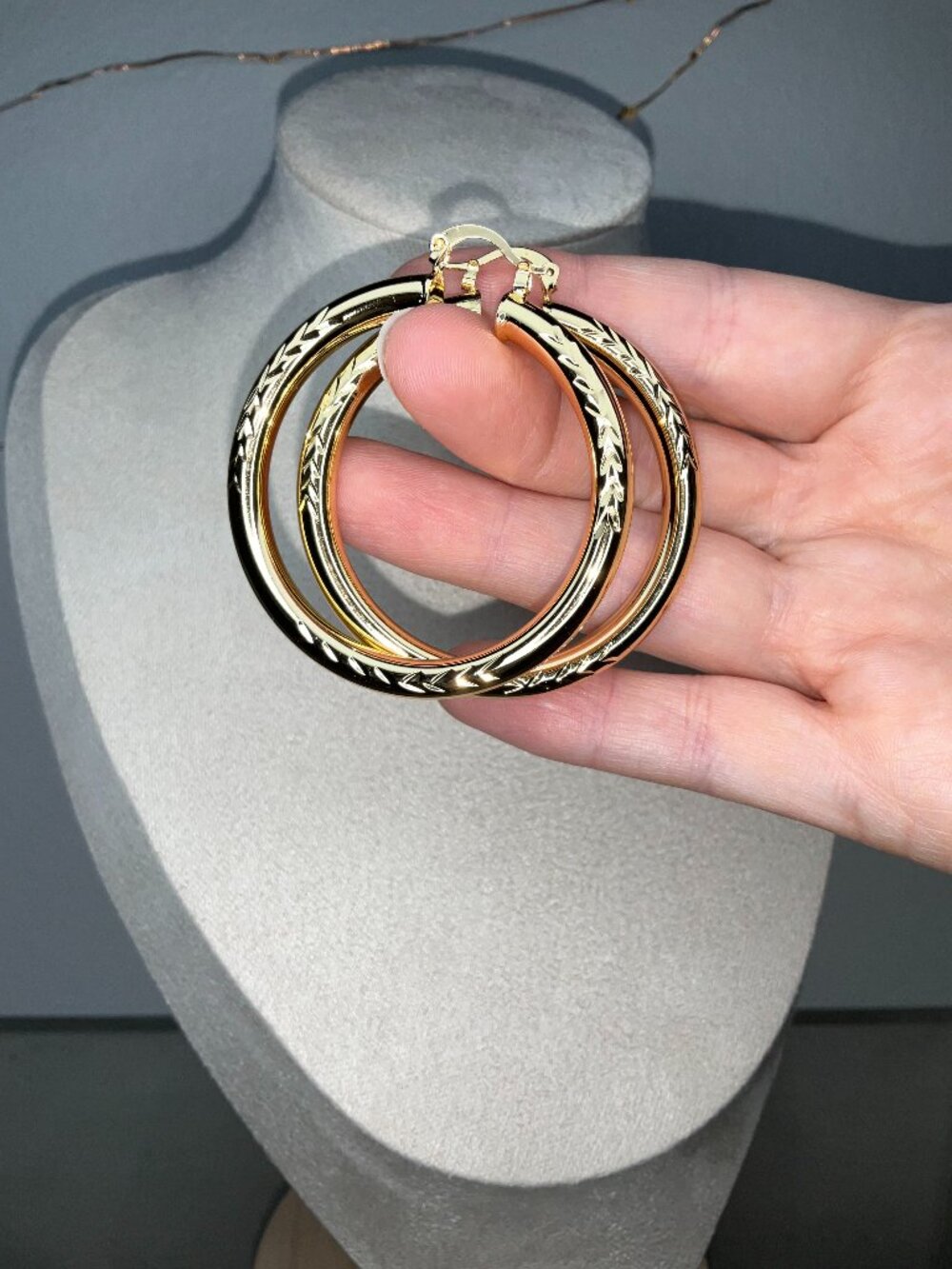 18k Gold Filled Hoops With Etch Design